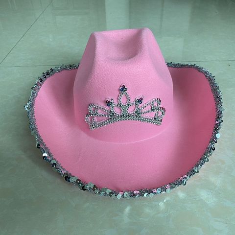 Pink Tiara Cowgirl Hat for Women Girls Wide Brim Fedora Cowboy Cap Western Style Holiday Cosplay Party Hats ► Photo 1/6