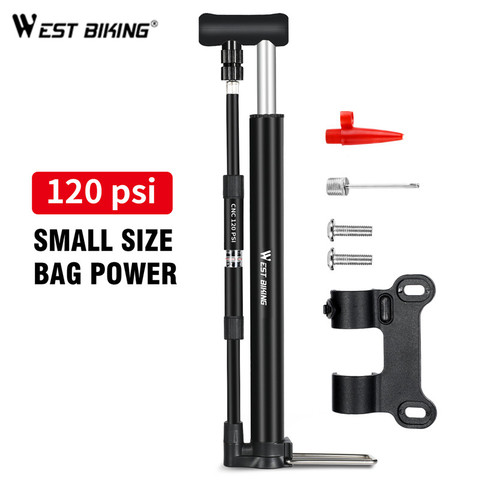 WEST BIKING Bike Foot Pump 120PSI High Pressure With Gauge Mini Portable Alloy Pump For Schrader Presta Valve Tire Air Inflator ► Photo 1/6