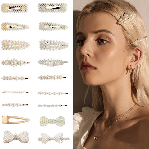 Woman Elegant Geometric Pearl Hairpins Korean Style Hair Clips Alloy Barrettes Girls Hair Accessories Hair Grips Headwear ► Photo 1/6