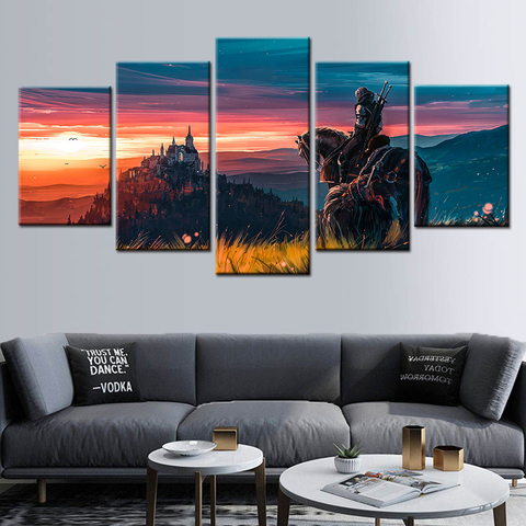 Print Wall Art Sorcerer 3 Wild Hunting Game Picture Canvas Painting Home Decor 5 Piece Modular Poster Living Room ► Photo 1/6