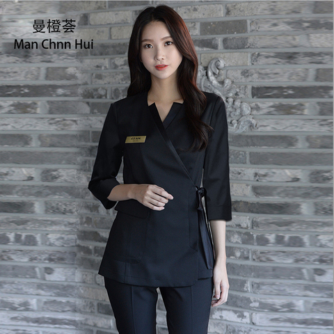 Beauty clothing Korean Style black Spa Health Club Beauty Salon spa uniform beautician uniform top+pants Women's massage suit ► Photo 1/6