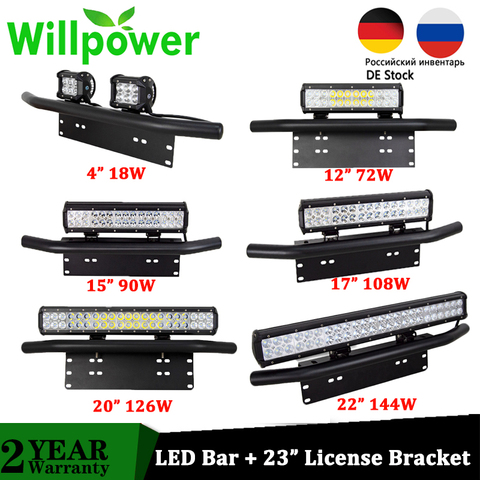 Willpower Offroad LED bar 15/17/20 inch Led work Light 4x4 12V 24V car lights + 23'' License Plate Mount Bracket Bull Bar ► Photo 1/6