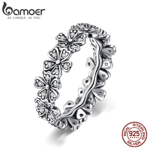 BAMOER Trendy New 100% 925 Sterling Silver Stackable Daisy Flower Finger Rings for Women Sterling Silver Wedding Jewelry SCR397 ► Photo 1/6