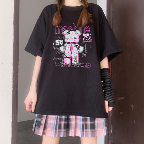 Japanese Anime Cartoon Print Harajuku Top Loose Oversize Vintage Women T-Shirt Punk Streetwear Short Sleeve Summer Black Clothes ► Photo 1/6