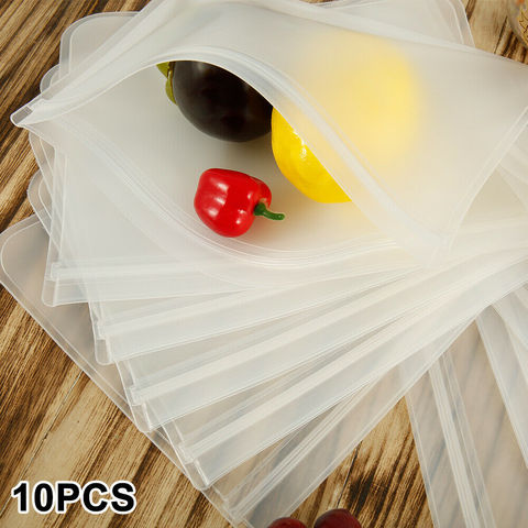 10pcs Thickened PEVA Food Bag Reusable Freezer Bags Food Storage Bags Ziplock Leakproof Fresh Snack Bag Food Grade Lunch Bag ► Photo 1/6