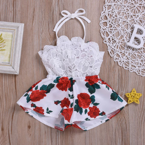 Newborn Baby Girl Clothes Sleeveless Lace Flower Print Strap Romper Jumpsuit One-Piece Outfit Summer Clothes ► Photo 1/6