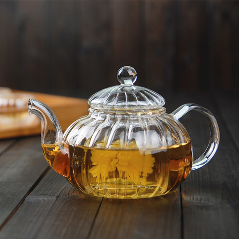 600ml Striped pumpkin shape flower teapot Glass Teapot with Infuser Tea Leaf Herbal Heat Resistant Glass Pot Flower TeaCup ► Photo 1/6