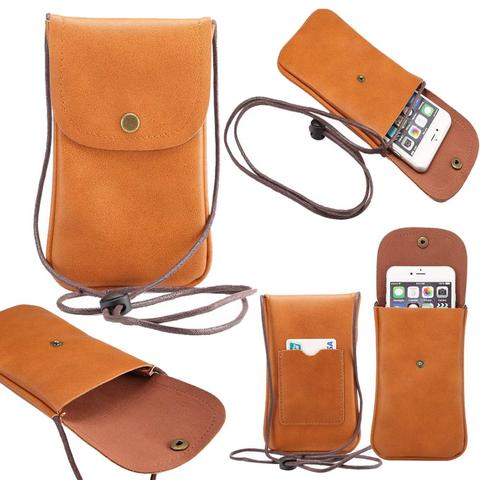 Universal Leather Cell Phone Shoulder Pocket Wallet Pouch Bag Case with Neck Strap For Samsung For iPhone 11 Pro Phone Bag ► Photo 1/6