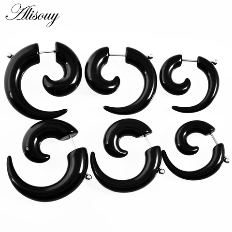 1 pair men women fashion new fake spiral ear tapers snail ear expanders black 3mm 4mm 5mm 6mm 8mm body jewelry ear plug pircing ► Photo 1/6