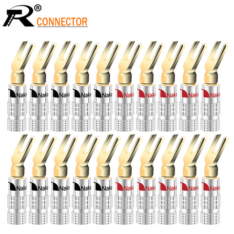 20pcs Y/U Type Nakamichi BANANA PLUGS Brass Speaker Plugs Audio Screw Fork Spade Connector Gold plated banana male connector ► Photo 1/6