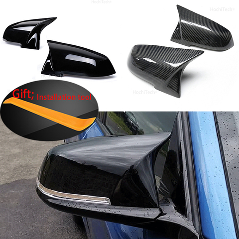 2 pieces Rearview Mirror Cover Cap Carbon Black for BMW Series 1 2