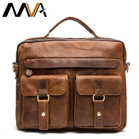 MVA Business Briefcases Bags Men's Genuine Leather Bag for Document 14 Laptop Bag Leather Briefcases Office Bags for Men 8001 ► Photo 1/6