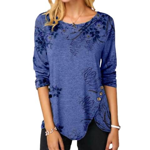 blouse women  Autumn Long Sleeve Tunic Top Floral Print Irregular Buttons Hem Blouse women clothes blusas mujer de moda 2022 ► Photo 1/6