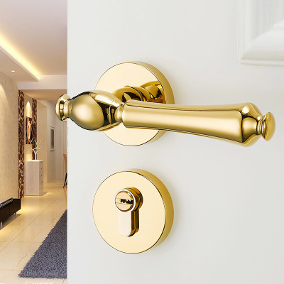 American-style Door Locks Interior Bedroom Door Handle Lock Handle Pure Copper Core Lock PVD Gold Magnetic Door Locks ► Photo 1/5