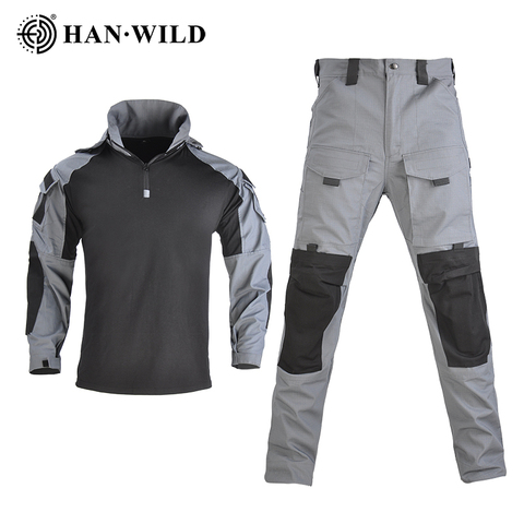 HAN WILD Hooded Tactical Suit Camo Uniform Military Shirt + Pants Army CS Shooting Training Combat Sport Hiking Shirts with Pads ► Photo 1/6