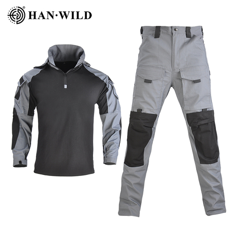 HANWILD Men's Military Uniform Tactical Suit Combat Shirts and