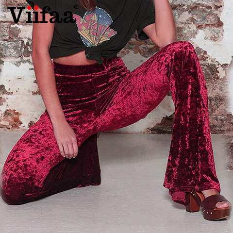 Viifaa Wide Leg High Waist Velvet Flare Pants Stretchy Skinny Streetwear Trousers Women 2022 Autumn Winter Clothes Slim Pants ► Photo 1/6