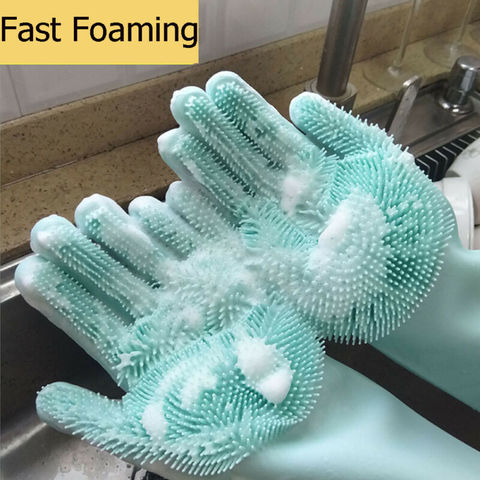 1 Pair Silicone Gloves Kitchen Cleaning Dishwashing Gloves Magic