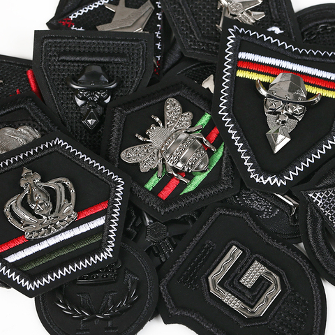 Black PU Leather badge Military Embroidery Patches for Clothes Iron on Clothes Appliques Badge Stripe Sticker sew-on Armbands ► Photo 1/5