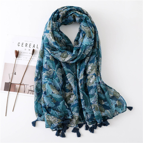 Fashion Autumn Aztec Ethnic Turquoise Floral Tassel Viscose Shawl Scarf Women High Quality Soft Hijabs and Wraps Muslim Sjaal ► Photo 1/6