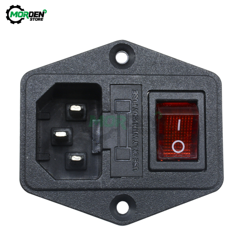 250V 10A Electrical AC Power Socket 3-Pin Red LED 250V Rocker Switch 10A Fuse Holder Male Inlet Connector Socket ► Photo 1/6