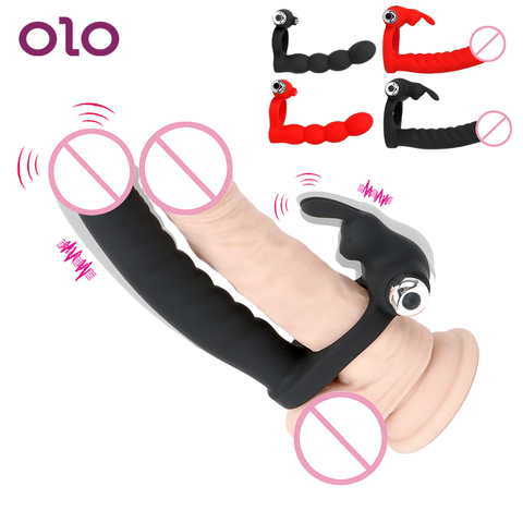 OLO Double Penetration Anal Bead Plug Vibrator Cock Vibrator Ring Strapon Dildo Sex Toys for Men Couple Prostate Massager ► Photo 1/6