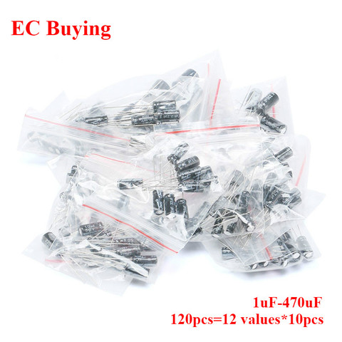 120pcs 1uF-470uF Electrolytic Capacitor Assortment Kit 1UF 2.2UF 3.3UF 4.7UF 10UF 22UF 33UF 47UF 100UF 220UF 330UF 470UF 12value ► Photo 1/2