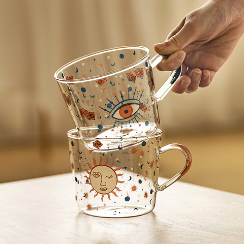 MDZF SWEETHOME 500ml Creative Scale Glass Mug Breakfast Mlik Coffe Cup Household Couple Water Cup Sun Eye Pattern Drinkware ► Photo 1/6