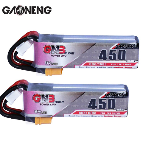 2PCS GaoNeng 450mAh 2S 7.6V 80C/160C Slender LiHV battery with XT30 Plug for iFlight CineBee Cine Whoop BetaFPV FPV Racing Drone ► Photo 1/6