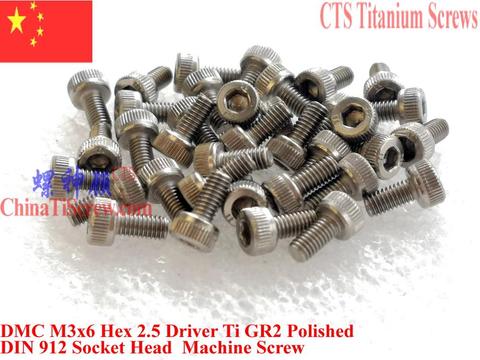 DIN 912 Titanium screw M3x3 M3x4 M3x5 M3x6 M3x10 M3x12 M3x14 M3x16 Socket head Hex 2.5 Driver Ti GR2 Polished 25 pcs ► Photo 1/6