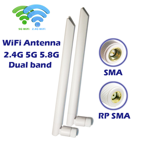 Dual band WiFi Antenna 5dbi 2.4GHz 5.8GHz Omni-Directional SMA/RPSMA for USB Adapter PCI Card repeater Wireless Router IP Camera ► Photo 1/6