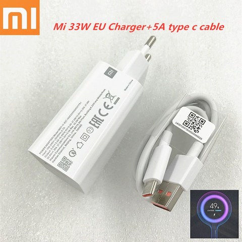 Original Xiaomi Mi 10T 5G Turbo Charger Fast Charge EU 33W Wall Adapter 5A USB 3.1 Type C Cable For MI 10 9T 9 A3 Mix 3 CC9 PRO ► Photo 1/6