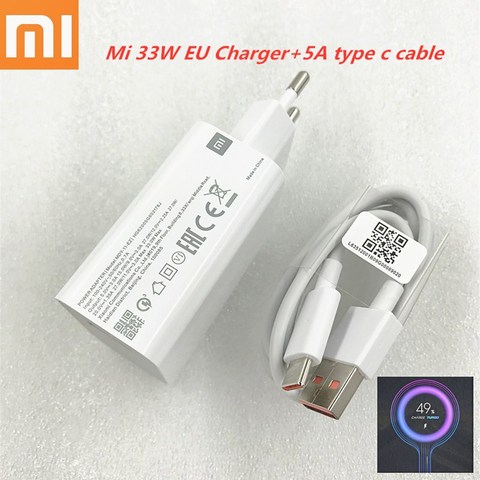 33W Charger Xiaomi Original Turbo Charge EU US Cargador Usb Type C Cable  Adapter Redmi Note