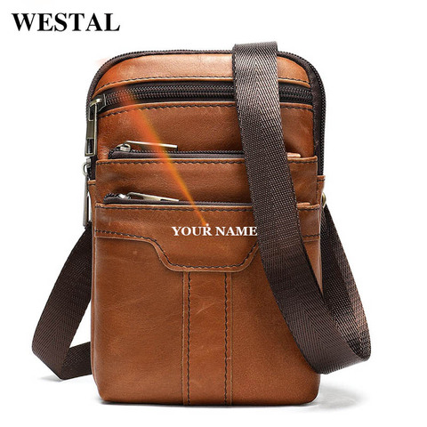 WESTAL Laser engraved small shoulder bag for men crossbody bags mini fanny pack shoulder bag genuine leather money phone bags ► Photo 1/6