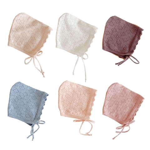  1 Pc Baby Girl Hats Cotton Solid Color Baby Hats & Caps For 0-24 Months Newborn Babies Knitted Hat With Lace Flowers ► Photo 1/6