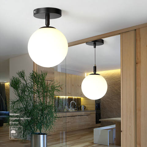 WADBTY Nordic Minimalist Modern Round Glass Ball Ceiling Lamp Corridor Lamp Creative Living Room Lights Ceiling Lamp ► Photo 1/6