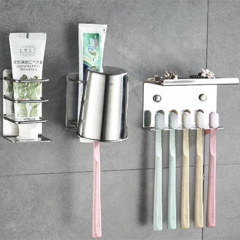 Stainless Steel Wall Mounted Bathroom Storage Rack Multi-Purpose Toothpaste Toothbrush Holder ► Photo 1/6