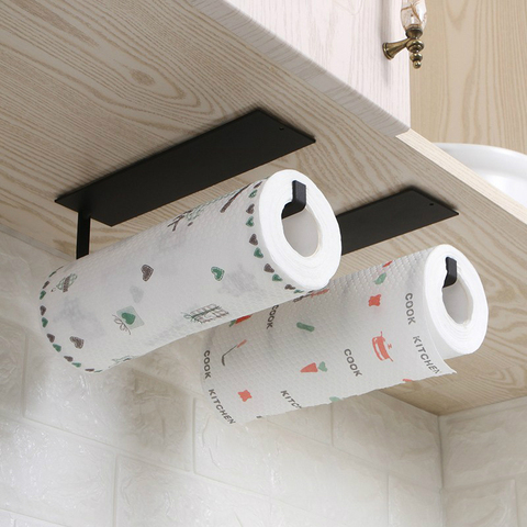 Self Adhesive Kitchen Paper Towel Holder Punch Free Shelf Cabinet Tissue  Hanger Cling Film Storage Rack