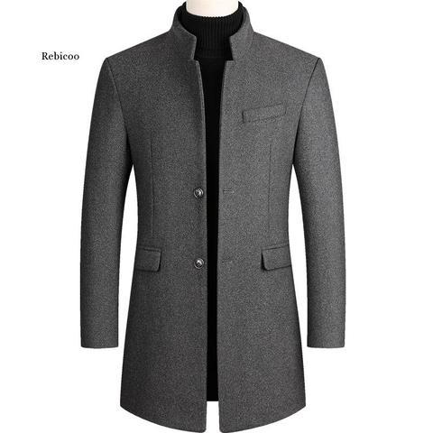 Autumn Winter Oversized Woolen Blend Coat Male Long Windbreaker Jacket Cotton Thick Warm Men Gray Jacket Mens Overcoat 3xl 4xl ► Photo 1/5