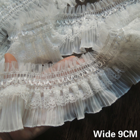 9CM Wide Beautiful White Black Stretch Lace Chiffon Fabric Dress Collar Ruffle Trim Ribbon DIY Sewing Wedding Guipure Lace Decor ► Photo 1/5