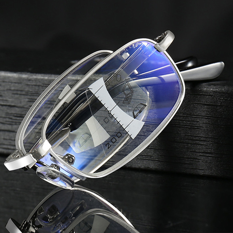 Portable Folding Alloy Frame Luxury Men Women Progressive Multifocus Reading Glasses ADD 75 100 125 150 175 200 To 400 with case ► Photo 1/6