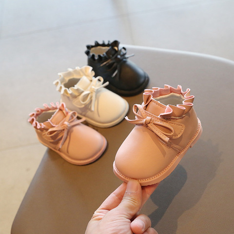 Little Girls PU Leather Shoes 2022 Spring Autumn Newborn Baby Boots Ruffles Babies Kids Girl Shoe Boot Infant botas bebe D02091 ► Photo 1/6