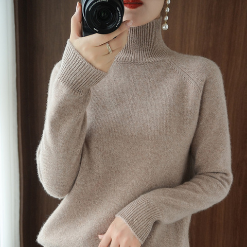 Turtleneck Cashmere sweater  women winter cashmere jumpers  knit  female long sleeve thick loose pullover ► Photo 1/6