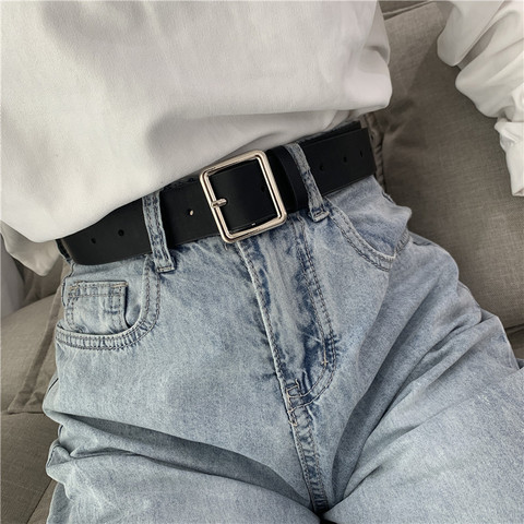 2022 PU Leather Belt For Women Square Buckle Pin Buckle Jeans Black Belt Chic Luxury Brand Ladies Vintage Strap Female Waistband ► Photo 1/6