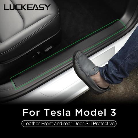 LUCEASY Car Leather Front and rear Door Sill Protective for Tesla model 3 2017-2022 Hidden protection 4pcs/set ► Photo 1/5