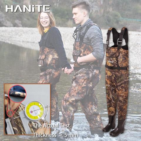 HANITE Thermal Waterproof Neoprene Fishing Wader useful in flood，rainy，snowy  weather with Rubber Boots,keep you warm under -35℃ ► Photo 1/6