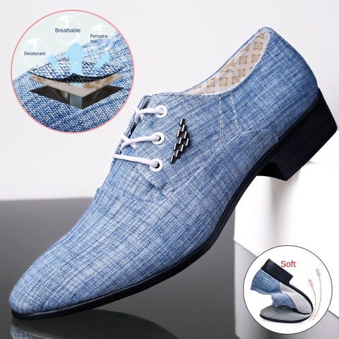 Canvas Derby Shoes Mens Dress Shoes Wedding Canvas Casual Flats Male Formal Footwear Mixcolor Loafers Chaussures Hommes Blue New ► Photo 1/6