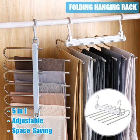 1Pc Multifunctional Folding Pants Rack Adjustable Trouser Hanger Magic Closet Storage Shelf ► Photo 1/6