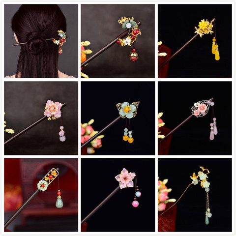 Ethnic Style Retro Exquisite Synthetic Flower Hair Sticks Ancient Classical Chinese Court Empress Hair Sticks Jewelry ► Photo 1/6