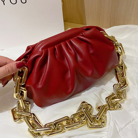 Luxurious Gold Chain Handbag 2022 PU Leather Thick Chain Cloud Bag Shoulder Bag Fashion Simple Crossbody Bag ► Photo 1/6